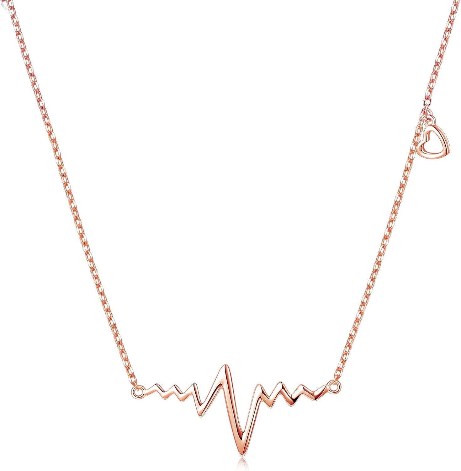 Heartbeat Necklace 925 Sterling Silver Ekg Cute Life Line Heartbeat Love Cardiogram Necklace Gift for Women,18"