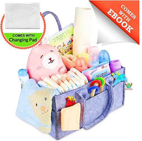 Diaper Caddy Portable Changing Pad Kit | Nursery Storage Organizer Bin with Waterproof Mat for Girls, Boys, Newborns, Infants & Toddlers | Perfect Baby Shower Gift, Car Travel