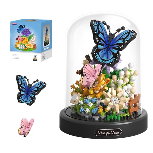 CLIUNT Briques De Construction Bouquet De Fleurs, Construction de Bouquet de Papillons, Construction Papillons, Jouets De Construction avec Protection Contre La Poussière(530 pièces)