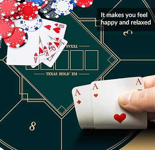 nuveti 24/31/47/55 inch Round Poker Mat for Texas Holdem | Portable Poker Table Top with Art Deco Layout Print 8 Player Game Layout Mat to Play Cards, Poker Games, Blackjack, Casino by nuveti - Image 5