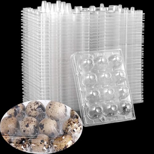 ZEONHAK 150 Pack 12 Cells Clear Quail Egg Cartons PVC Stackable Egg Storage Box for Storing Eggs of Quail Pheasant Pigeon Grouse