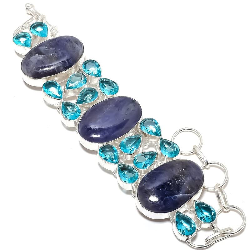 Bracelet sodalite bleue topaze quartz fait main bijoux argent femme 7-9"
