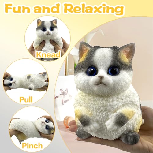 Image of Big Hand Painted Cat Squishy Toys,Large Cute Ultra Soft Kitty Squeeze Fidget Toys for Stress Relief ,Kawaii Squishies Sticky Animal Toys for Adults Kids,Decompression Sensory Balls Toys (PSH)