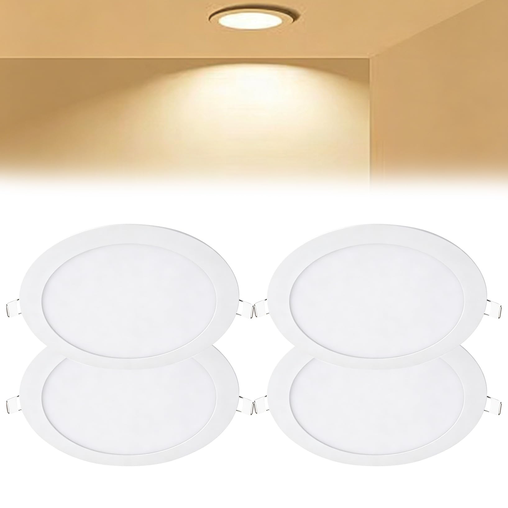VOGHMOLD 24W Ultra Slim LED Downlight 12 inch, 3000K Recessed Ceiling Light, Cut Φ280-285mm, AC85-265V Flush Mount Spotlights Aluminum Round Panel Lights for Office Hallway, 4 Pack