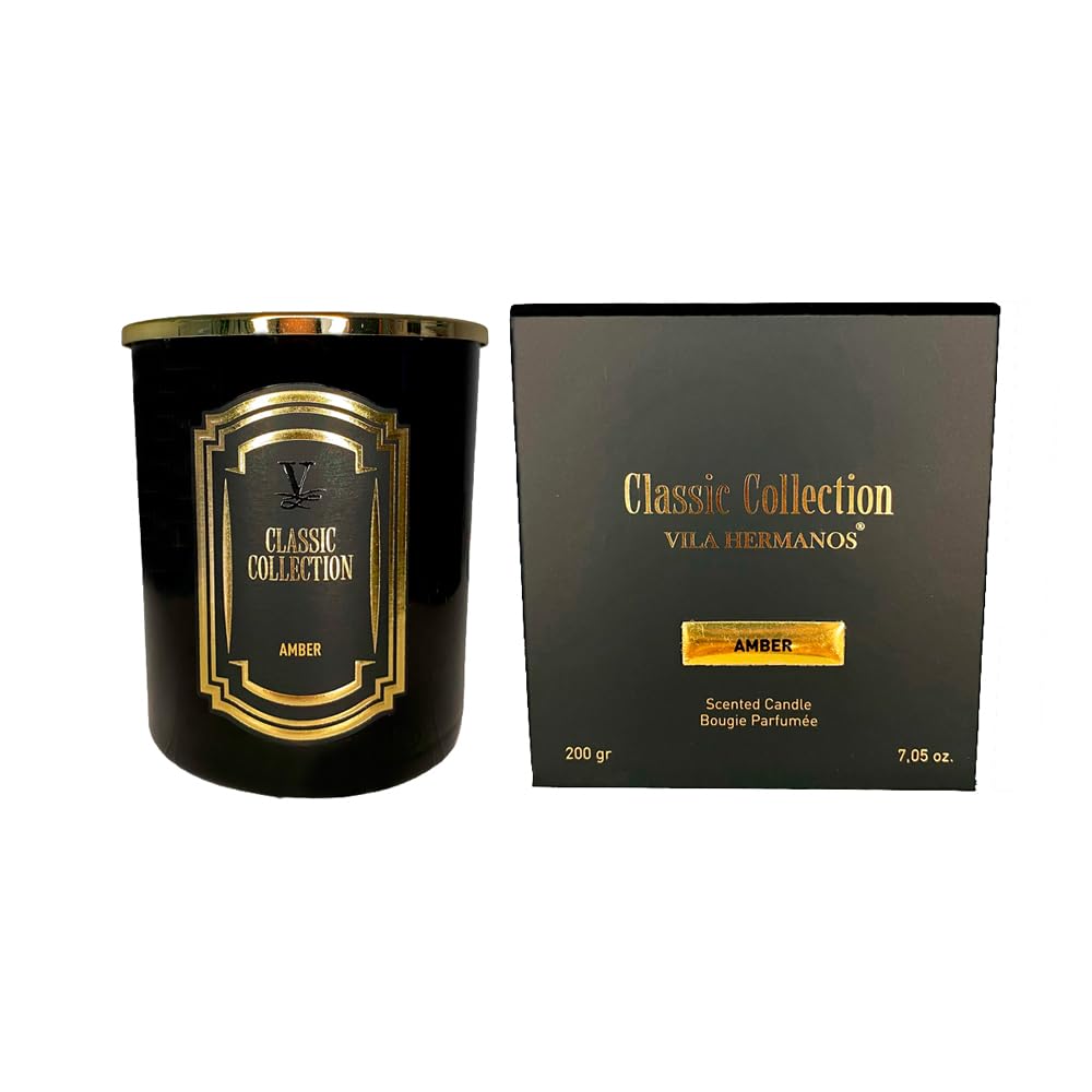 IMPACTE MILANO. Vela Aromática 200gr. Cera de Soja Natural y Coco, Vaso de Diseño Negro y Elegante, con Tapa. Velas Perfumadas para Hogar. Vila Hermanos (Amber)