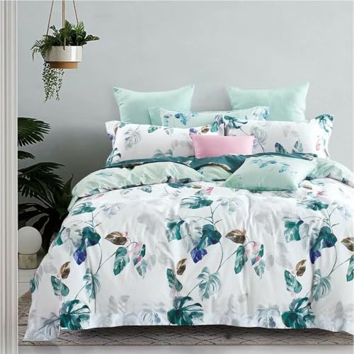 100% Cotton Print Quilt Cover Set - Ultra Soft, Comfy, Reversible Duvet Cover with Press Studs Closure - Elegant Quilt Cover Set for Bedding (King, Tropical Plantain)