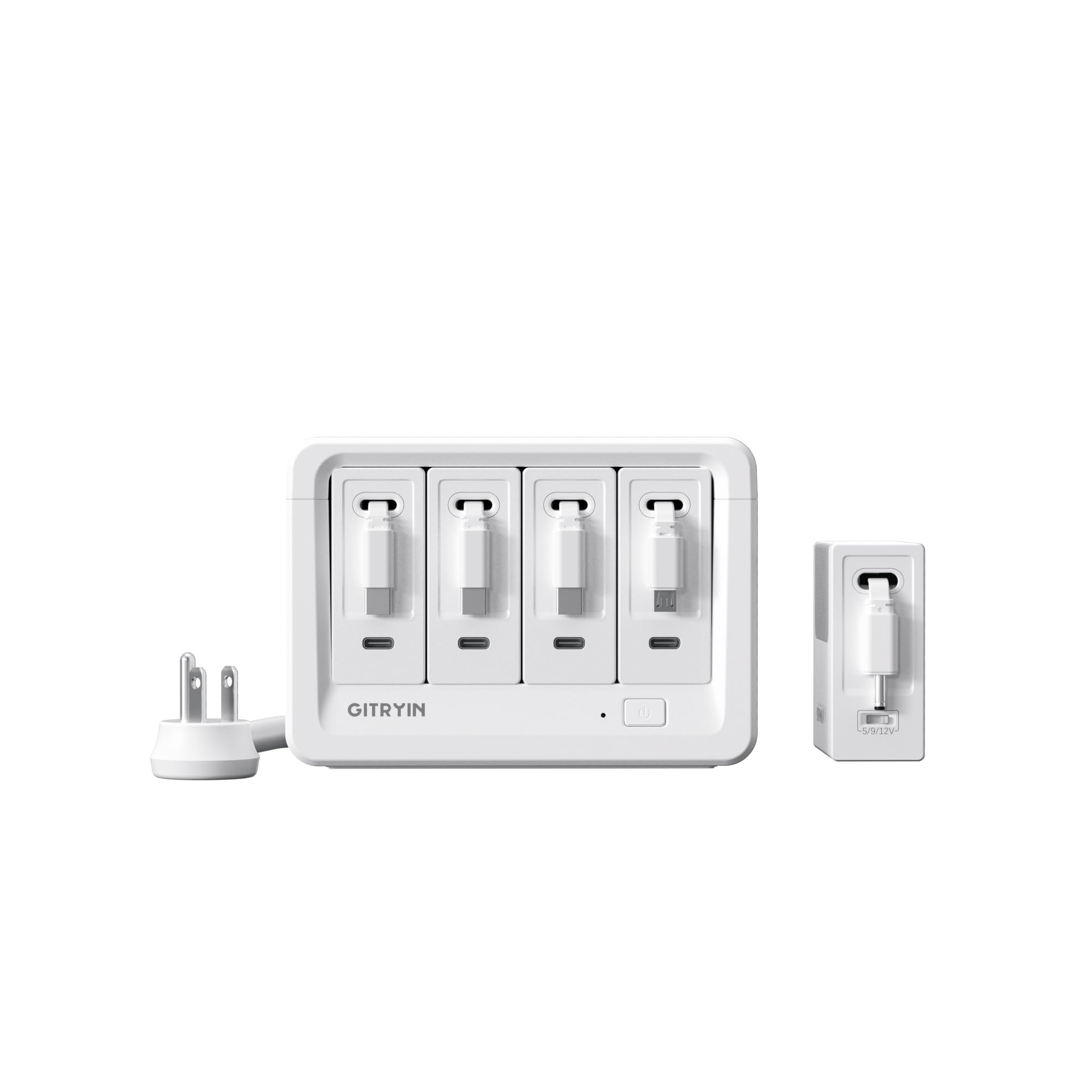 Gitryin 1 Micro USB 1 DC 3 Type-C Retractable Wall Chargers and 8-in-1 Desktop Charging Station