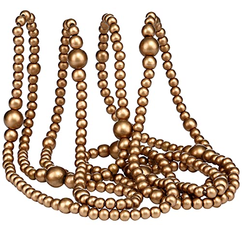12 Feet Christmas Wooden Beads Garland Round Craft Farmhouse Vintage Wood Bead Garlands for Xmas Decoration Supplies(Gold)
