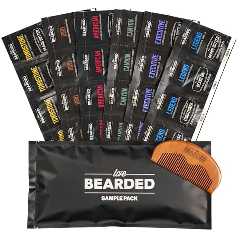 Live Bearded All-Natural Men's Beard Grooming Kit Sample Pack - Discover Your Signature Scent with 6 Different Fragrances, Includes Oil, Beard Butter, Wash, Conditioner, Wooden Comb & Bonus Gift Cover