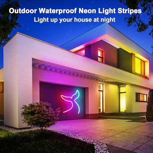 Image of 65.6FT LED Neon Rope Lights,24V RGB LED Neon Lights with Remote /APP Control,IP65 Waterproof Flexible Neon LED Strip Lights for Bedroom Room DIY Decoration(with Snap &Screws)