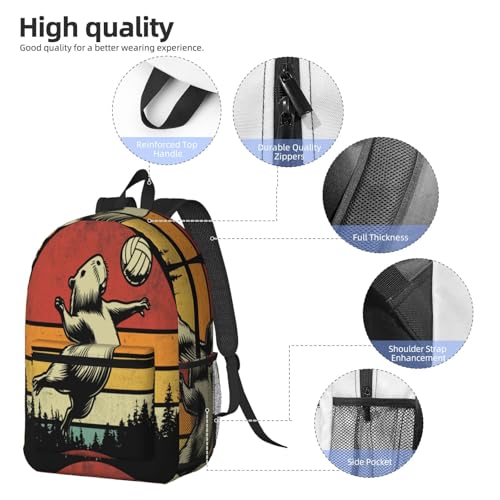 Capybara Playing Volleyball Fashionable Daypack 17 Inches Zippers Backpack Double Shoulder Bag for Women Men3
