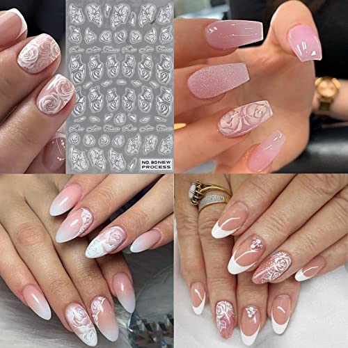 Votacos Flowers Nail Art Stickers White Chamomile Nail Decals 3D Self-Adhesive Spring Nail Art Supplies Butterfly Rose Nail Accessories Luxurious Design Nail Stickers For Women Nail Decorations. #TOP2