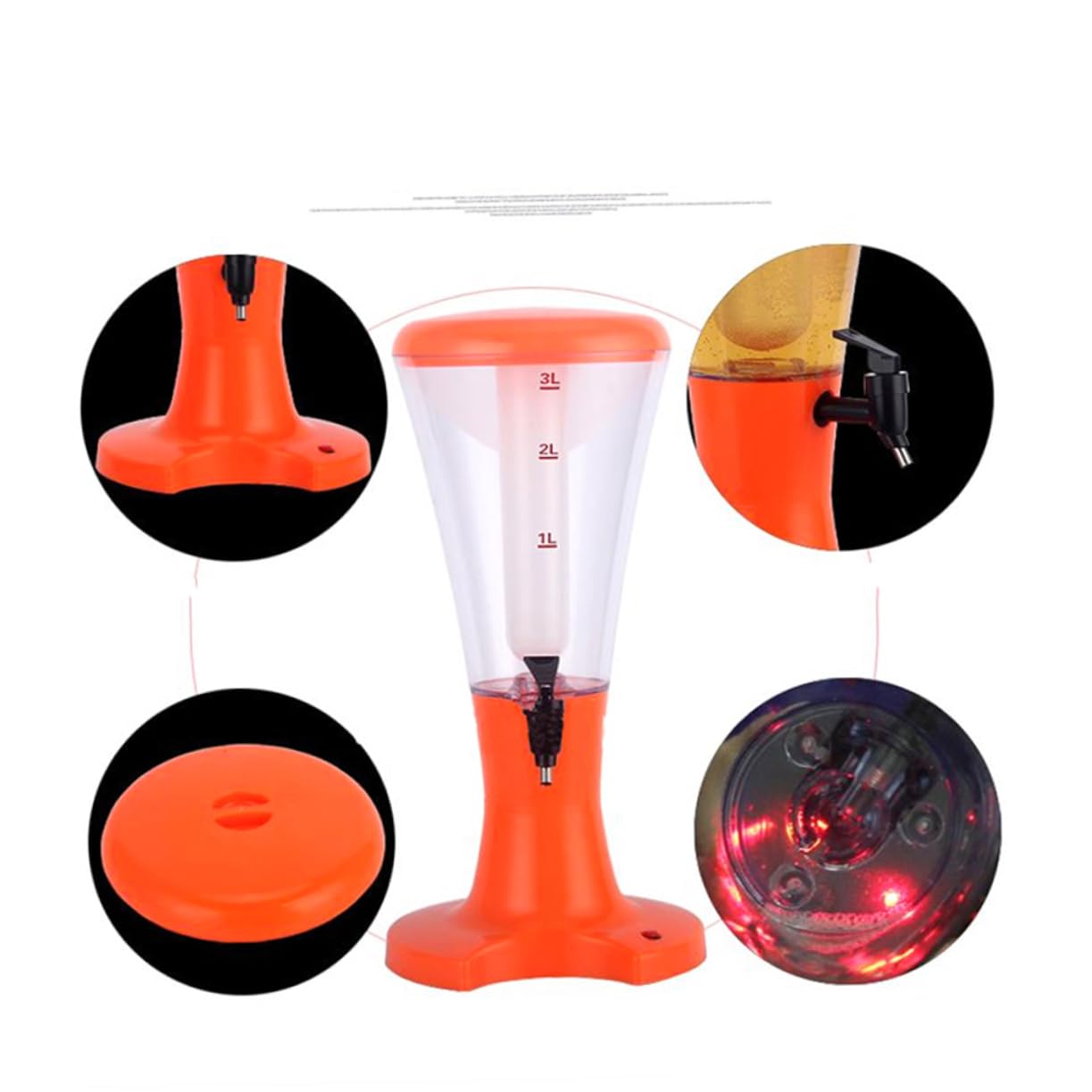 BRIGHTFUFU Beer Tap Brush Black 3l Draft Beer Tower Led Lights Easy Cleaning Beverage Dispenser for Home