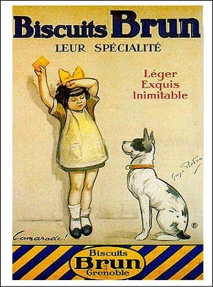 Amazon ポスター フレンチアド 広告 アンティーク ビスケット Biscuits Brun 犬 女の子 おもちゃ おもちゃ