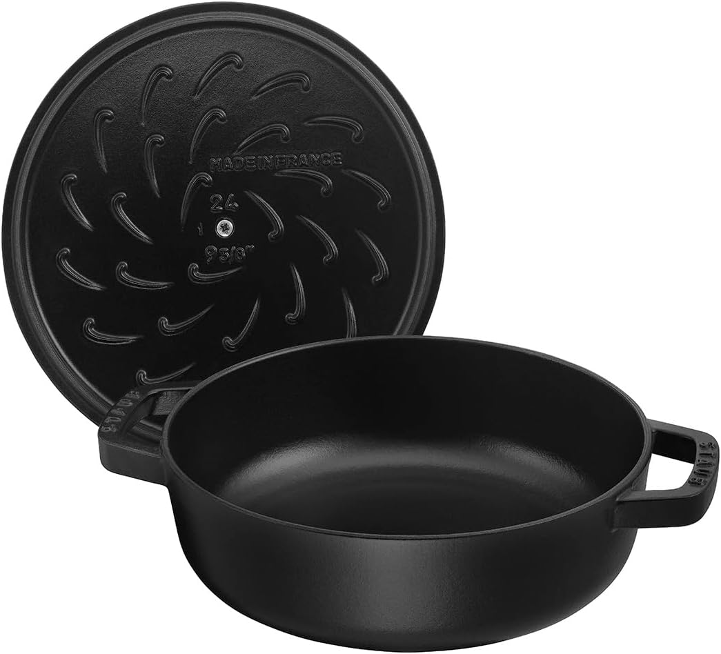 STAUB Cast Iron Sauté Pan, Chistera Lid, Round, 3.7 L, Black, 33 x 31 x 9.5 cm