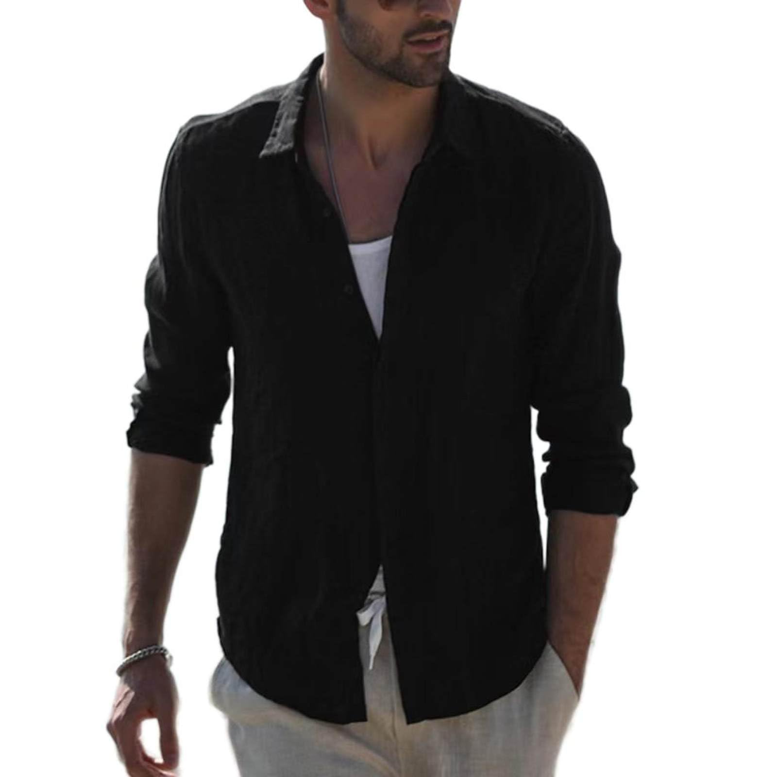 Chemise classique manches longues coton lin pour weekend et bureau - 2