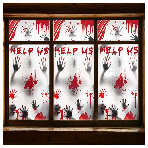 Decoraciones de Halloween de vantana zombis - 3 piezas de siluetas de zombis con huellas de manos gigantes y sangrientas, tratamiento de ventana espeluznante, decoración Halloween
