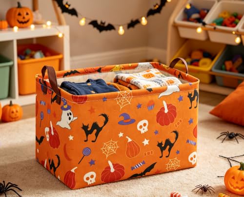 Image of Halloween Basket Pumpkin Baskets Trick or Treat Basket Rectangular Storage Bin for Halloweens Parties(Candy Pumpkin)