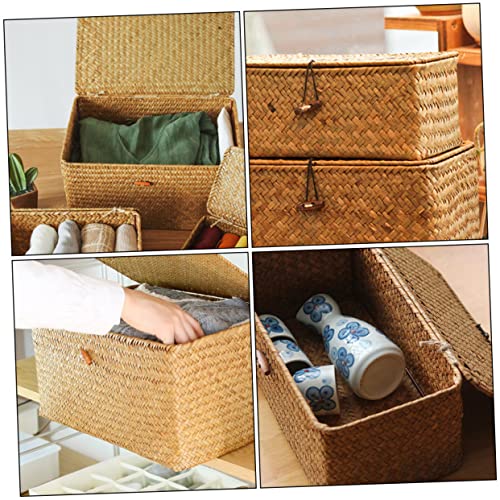 Panier de rangement en jonc de mer Cabilock avec couvercle pour jouets x2