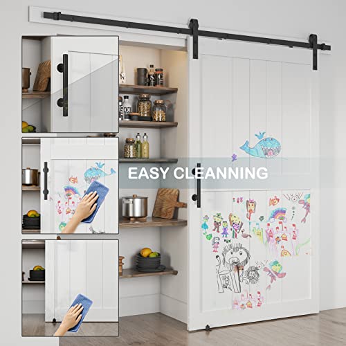 Alamedadt 42''X84'' Sliding Barn Door With 7 Ft Barn Door Hardware Kit& Handle& Floor Guides,Pre-Drilled Holes Easy Assembly - Include Installation Manual, Water-Proof Pvc Surface, H-Frame, White #TOP4