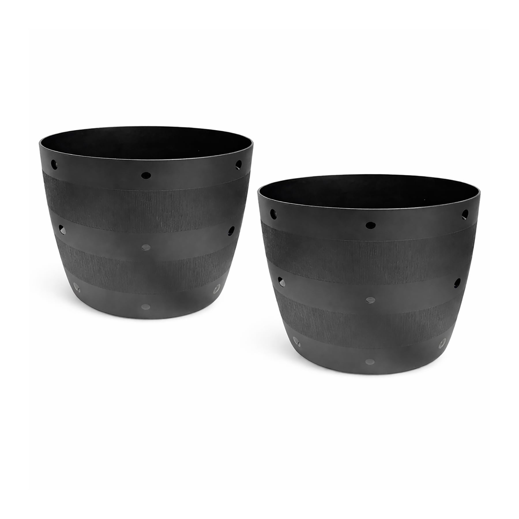 simpa Flexi Style Black Half Barrel Planter - 29cm (H) x 34cm (Dia) - Set of 2 Planters - Suitable for Indoor or Outdoor Use