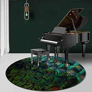 Tappeto Rotondo Moderno Verde con Motivo a Frange di Piume, per Soggiorno, Camera da Letto, Cucina, Guardaroba, Comodino, Tappetino, Tappeto Morbido, Diametro 40 cm