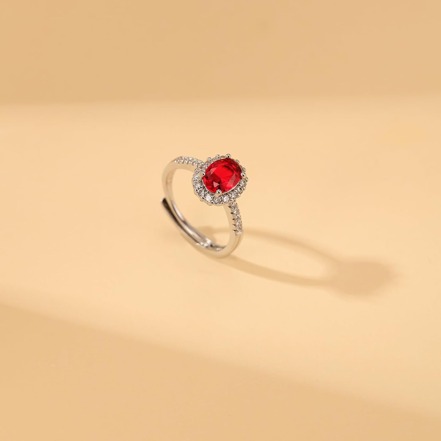 Waimore Adjustable Horseshoe Ring for Women, Ruby Red Cubic Zirconia Statement Jewelry, Nickel-Free White Gold & Platinum Plated Design for Anniversary, Engagement, Birthday or Everyday Wear - Image 7