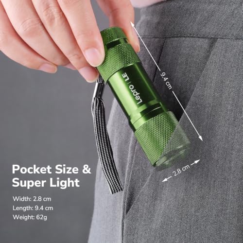 Image of Lepro 365nm UV Flashlight, Small Portable Black Light Detector for Invisible Ink Pens, Dog Cat Pet Urine Stain, AAA Batteries Included