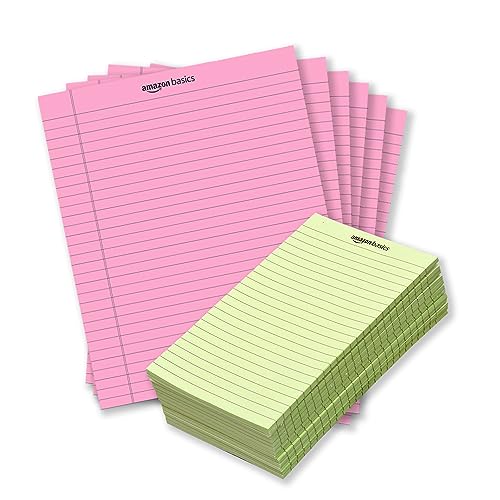 Image of AmazonBasics Wide Ruled 10.5x8.5 Pink (Pack of 6) & 5 x 8 Green (Pack of 12)- Inch 50-Sheet Lined Writing Note Pad
