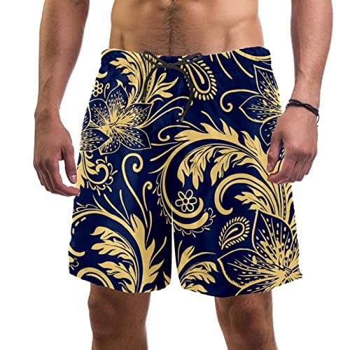 Short de bain homme bleu doré Yuzheng maillot de plage fleuri