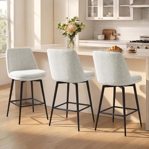 Image of CHITA Swivel Bar Stools, 27.2 inch Counter Height Bar Stools Set of 4, FSC Certified Upholstered Modern Counter Stools, Metal Legs, Fabric, Light Grey (Multi-Colored)