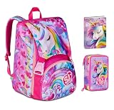 Zaino Scuola Sj Gang Flyunicorn Unicorno estensibile By Seven + Astuccio 3 piani + Diario 2025/2026 + 7 penne a scatto,portachiave pailettes e penna sirena