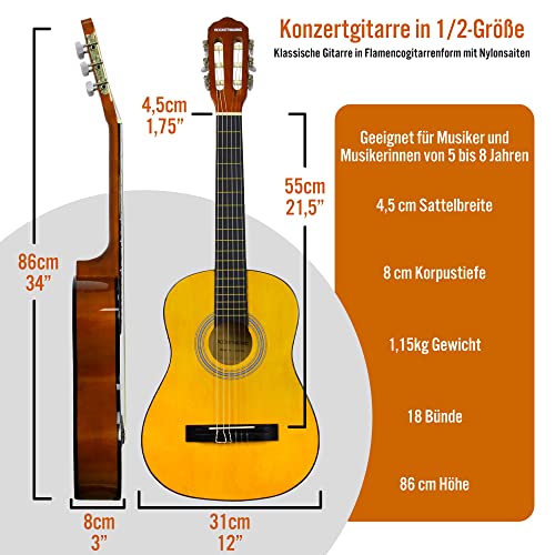 3rd Avenue XF 1/2 Flamencogitarren-Starterset in Junior-Größe für Kinder, Konzertgitarre mit Nylonsaiten, mit Gigbag, Kapodaster und Plektren – in Natur