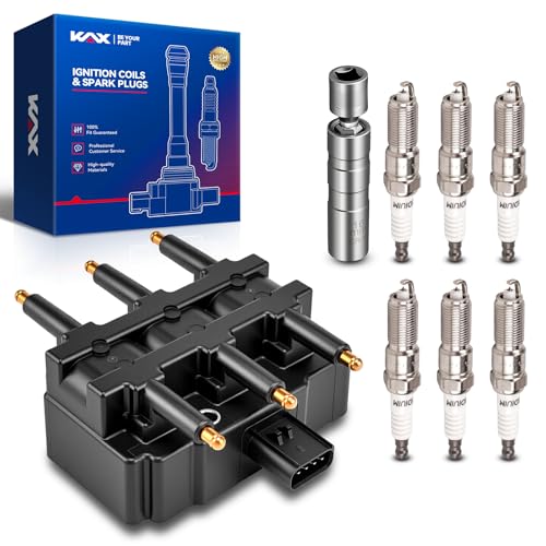 Image of KAX Ignition Coil & 6 Spark Plugs Set for Wrangler, Grand Caravan (w /tool) | Fits Wrangler 07-11, Grand Caravan 02-07, 2001, 08-10 3.3L /3.8L, Town & Country 01-07, 08-10 3.3L /3.8L Caravan 01-07 3.3L