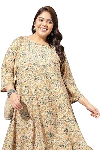 Image of MIRCHI FASHION Women Cotton Regular Plus Size Embroidered Printed Anarkali Kurti