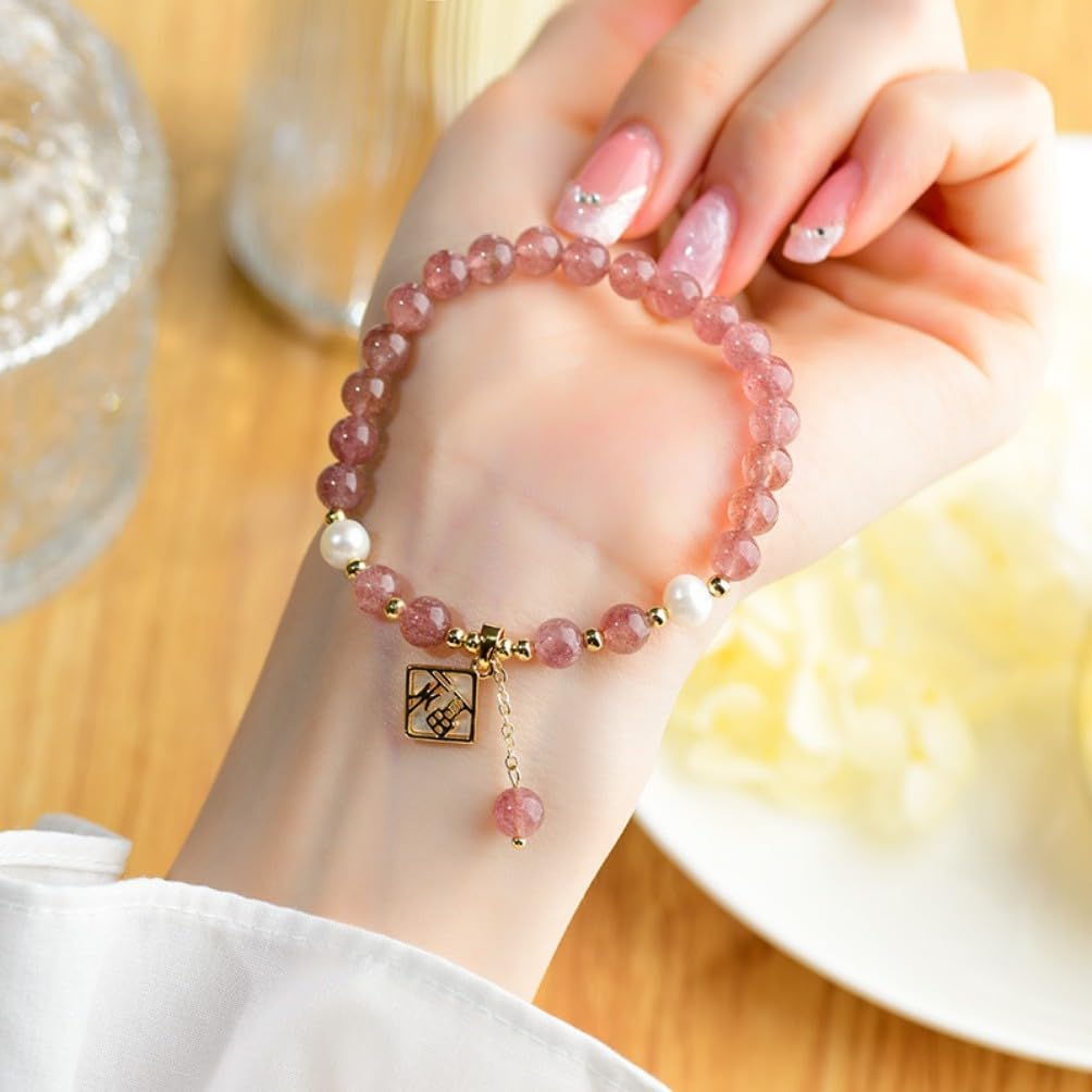 DorkTees (c025晶手链) 天然水晶晶珍珠 Fengshui Jade Bracelet Lucky Charm 手链福牌挂坠ins小众设计diy原创新款手串