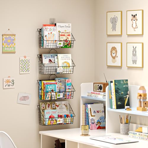 Wall Mounted Metal Kids Bookshelf,Nursery Wall Book Shelf for Kid...