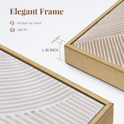Image of Zessonic Large Textured 3D Wall Art Neutral Set of 3-24 inchx36 inch Hand-Painted Abstract Canvas Framed Paintings Brown for Living Room, Bedroom - Modern Minimalist Neutral Boho Decor
