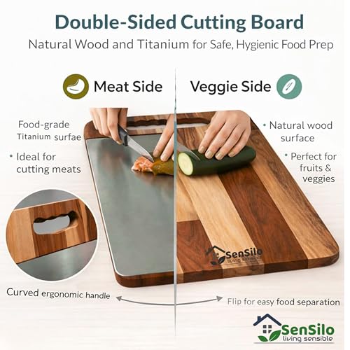 Image of Sensilo Chopping Cutting Board Vegetable,Fruit,Bread & Durable Safe & Heavy Duty, (35 x 25 cm, Steel Wood,2 in 1)
