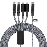USB C to Multi 4 in 1 USB Long Charger Cable with Dual Lightning/Type C/Micro USB Connector, 2M/6Ft