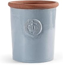 Teramico Planter, Flower Pot, Crown, Stoneware, Glazed, White, Grey, Turquoise, 34 cm, 45 cm, Completely Frost-proof and Weather-Resistant (October Grey, 25 cm x 28 cm)