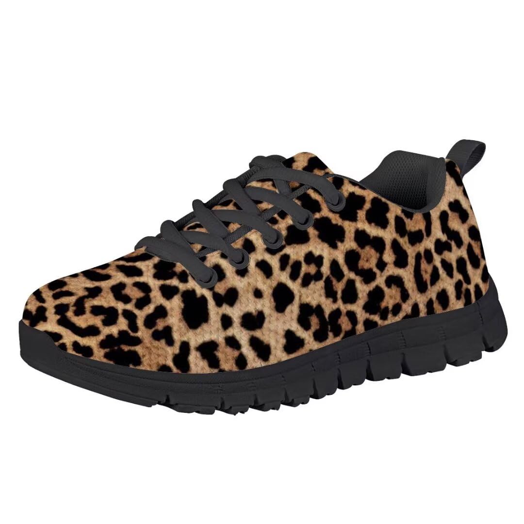 Brown Leopard Little Kid 13 Girls Lightweight Breathable Sneakers Athletic Running Walking Sports Shoes Black Sole