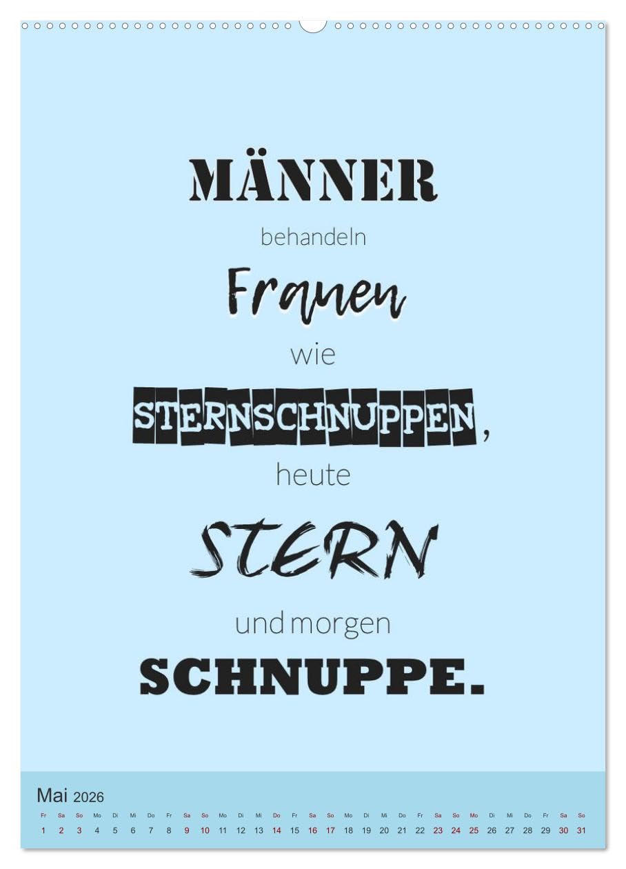 Was Mann über Frau wissen sollte und umgekehrt ... (hochwertiger Premium Wandkalender 2026 DIN A2 hoch), Kunstdruck in Hochglanz: Zitate und Sprüche in einem TYPO-Kalender ... (CALVENDO Menschen)