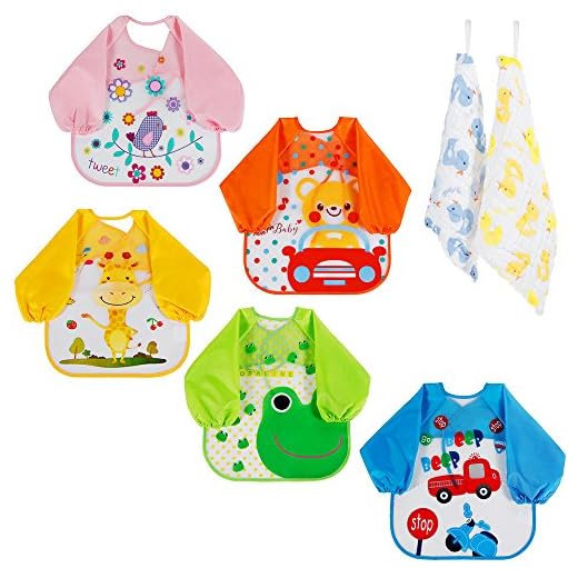 Lictin Unisex 5 Pcs babero con mangas larga EVA Impermeable con 2Pcs Pañuelo