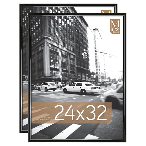 MCS Trendsetter 24x32 Poster Frame Black High-Gloss, Vertical & Horizontal Wall Hanging Large Picture Frame for Photos, Posters & Art Prints (2-Pack)