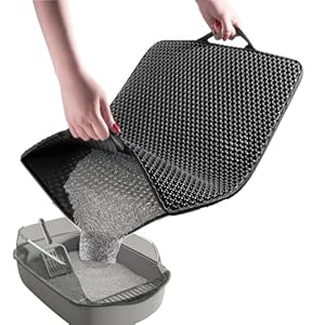 Cat Litter Mat,Large Litter Trapping Mat with Handles,30″x 24″ Litter Trapping Mat,Double Layer Honeycomb Litter Box Mat, Waterproof Urine Proof Kitty Litter Mat,Easy Clean