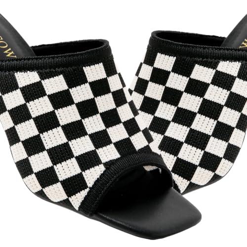 Image of Tilocow Knit Heeled Sandals for Women Square Open Toe Heeled Mules Chunky Block Low Heel Slip On Slides