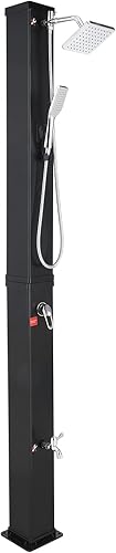 VINGLI Ducha solar con calefacción de 10.6 galones y 7.5 pies con cabezal de ducha, cabezal de ducha de mano y grifo de ducha de pies para piscina,