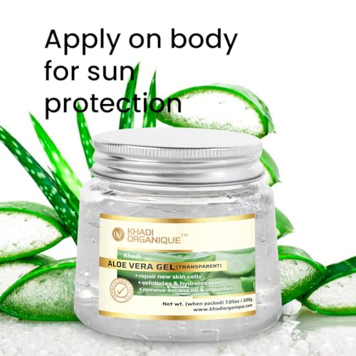 Image of Khadi Organique Pure Natural Aloe Vera White Gel with Vitamin E For Skin & Hair | Hydrates, Moisturizes & Soothes | For Acne, Scars & Dark Circles | Control Dandruff & Adds Shine - 200g (Pack of 2)