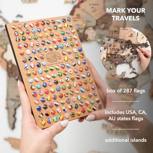 Image of Enjoy The Wood 3D Wooden World Map Wall Art (Smokey, 2XL) | Large Travel Map with Pins for Art Decor, Decorative Map of the World for Home, Office Travel Wall Art Housewarming Gift Idea